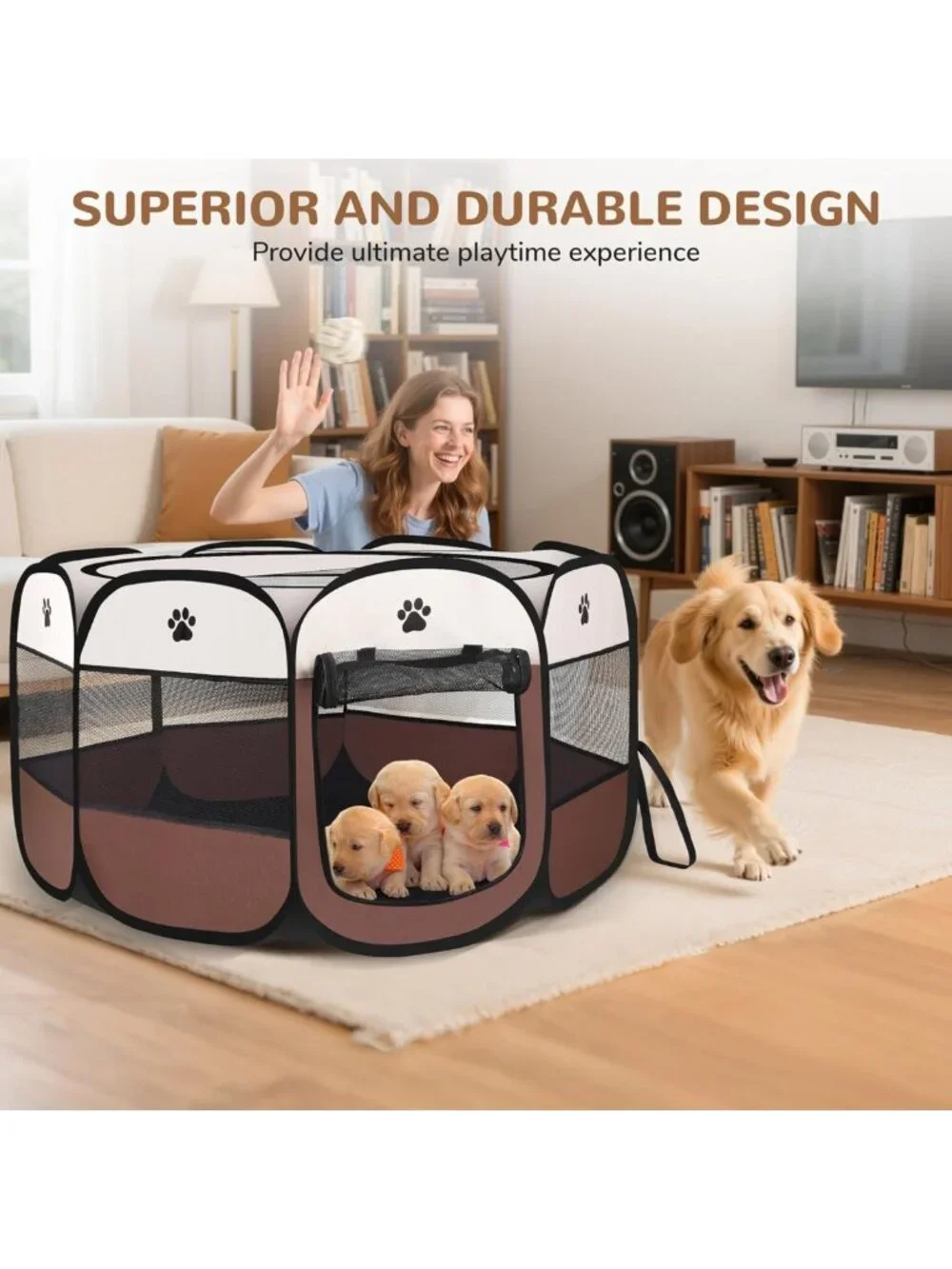Portable Pop-Up Puppy Playpen | Foldable Exercise Kennel Tent for Indoor/Outdoor